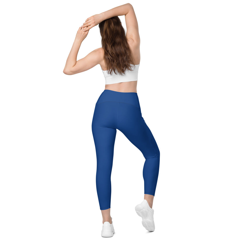 Tennis Racket Leggings with Pockets - Blue