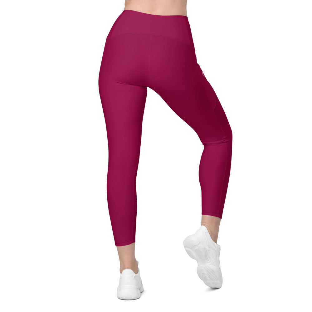 Tennis Racket Leggings with Pockets - Burgundy