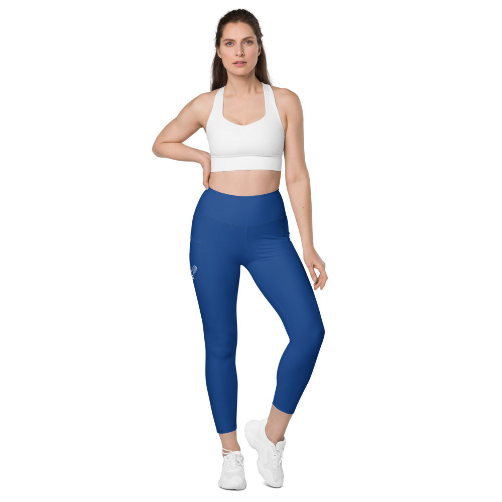 Tennis Racket Leggings with Pockets - Blue