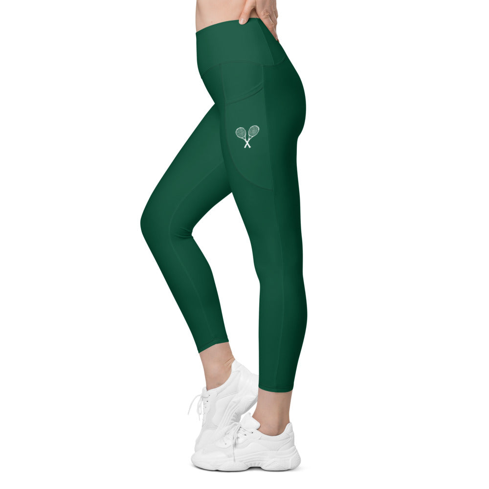 Tennis Racket Leggings with Pockets - Dk Green