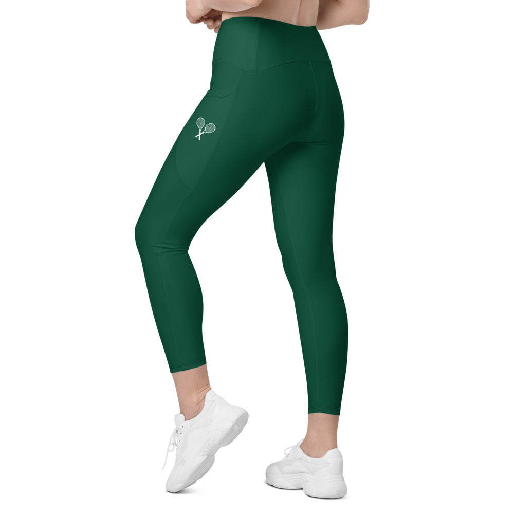 Tennis Racket Leggings with Pockets - Dk Green