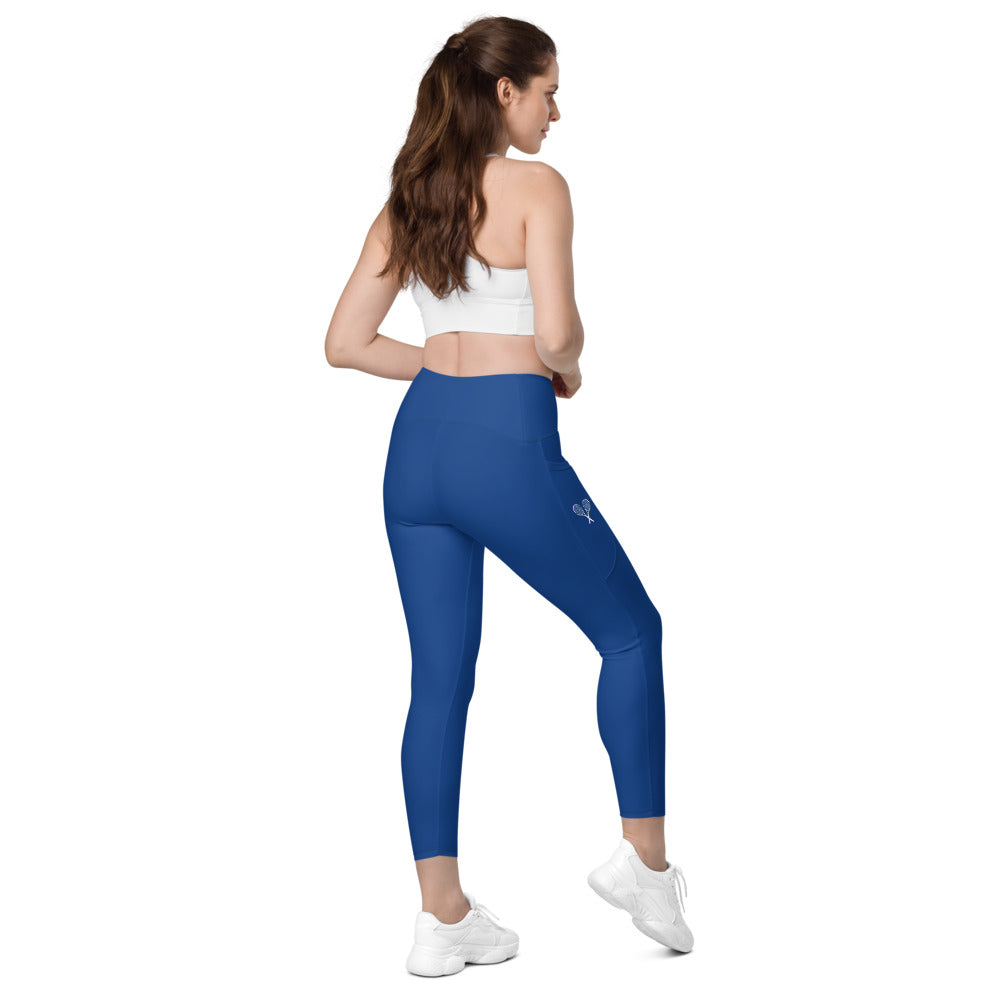 Tennis Racket Leggings with Pockets - Blue