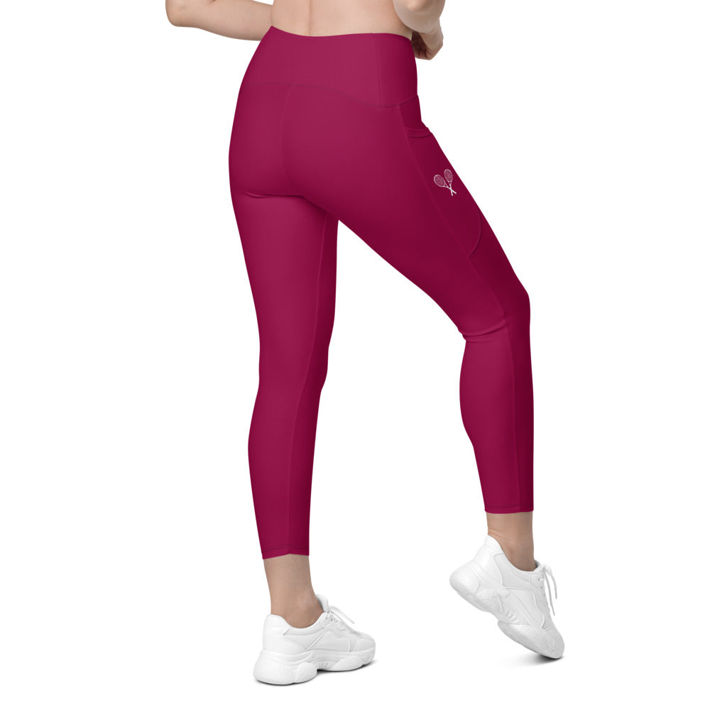 Tennis Racket Leggings with Pockets - Burgundy