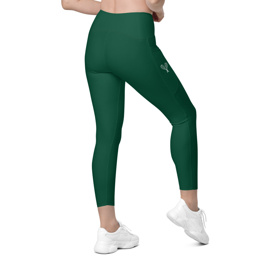 Tennis Racket Leggings with Pockets - Dk Green