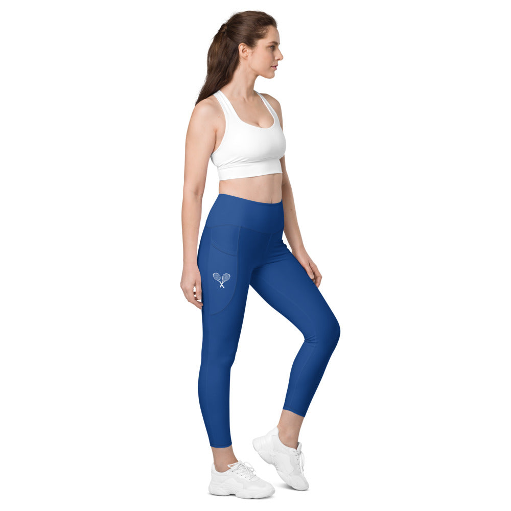 Tennis Racket Leggings with Pockets - Blue