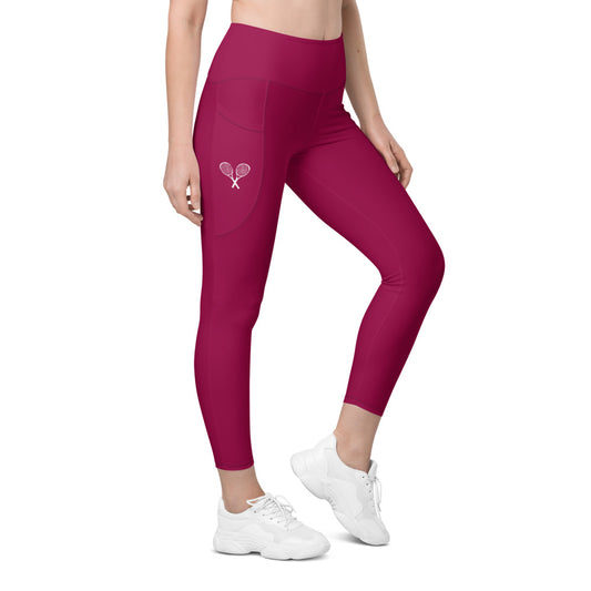 Tennis Racket Leggings with Pockets - Burgundy