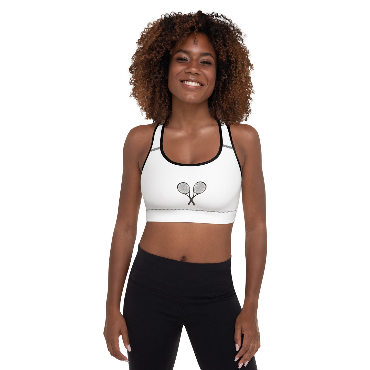 Tennis Racket Sports Bra - White