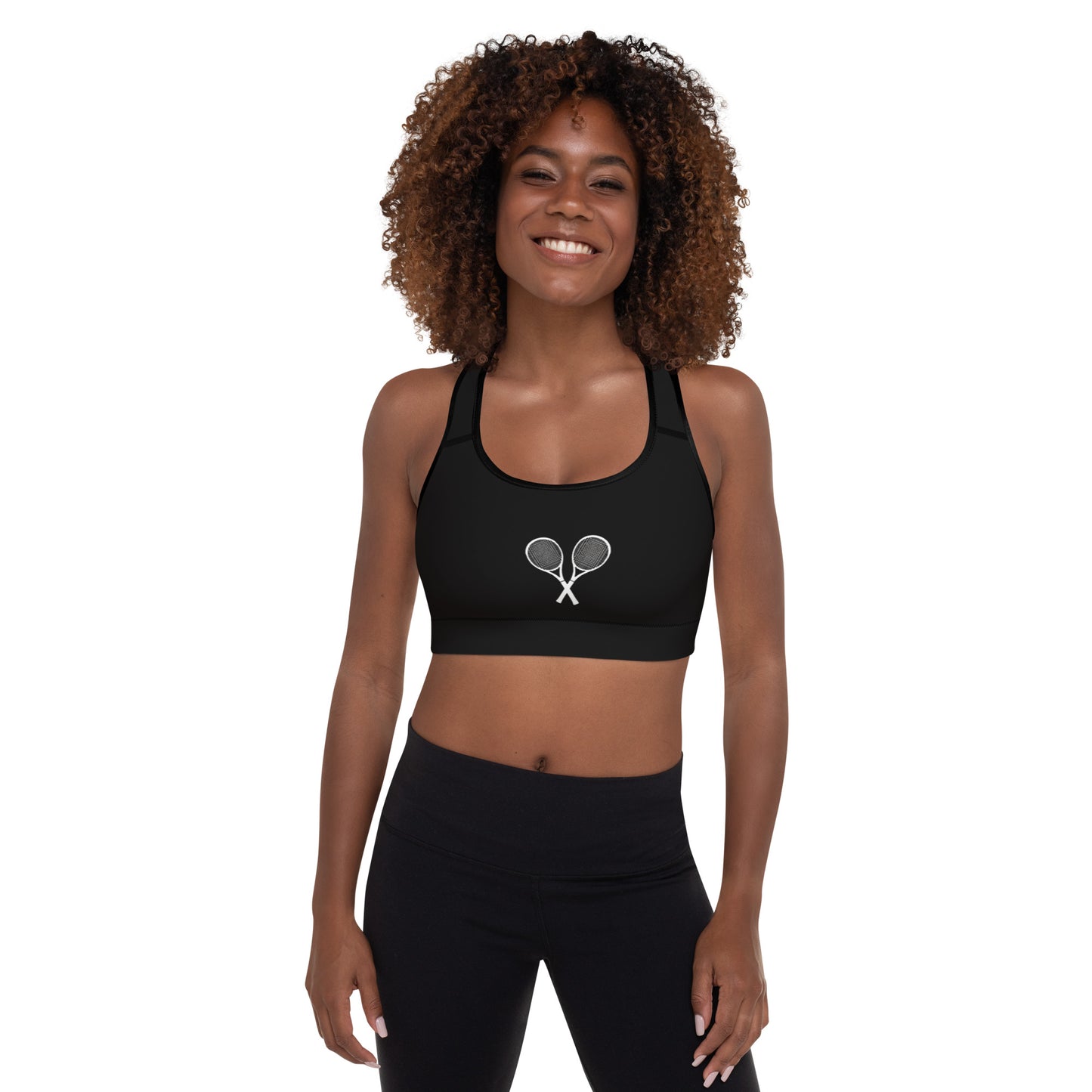 Tennis Racket Sports Bra - Black