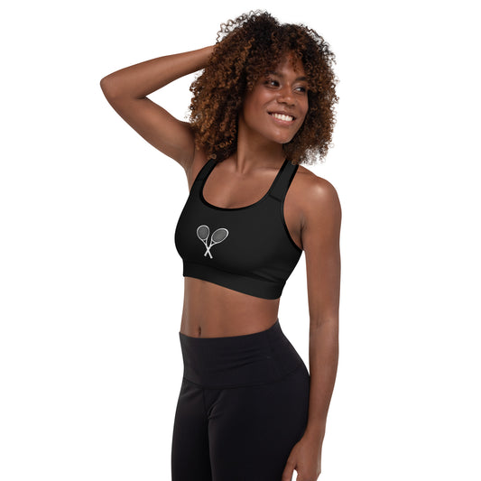 Tennis Racket Sports Bra - Black