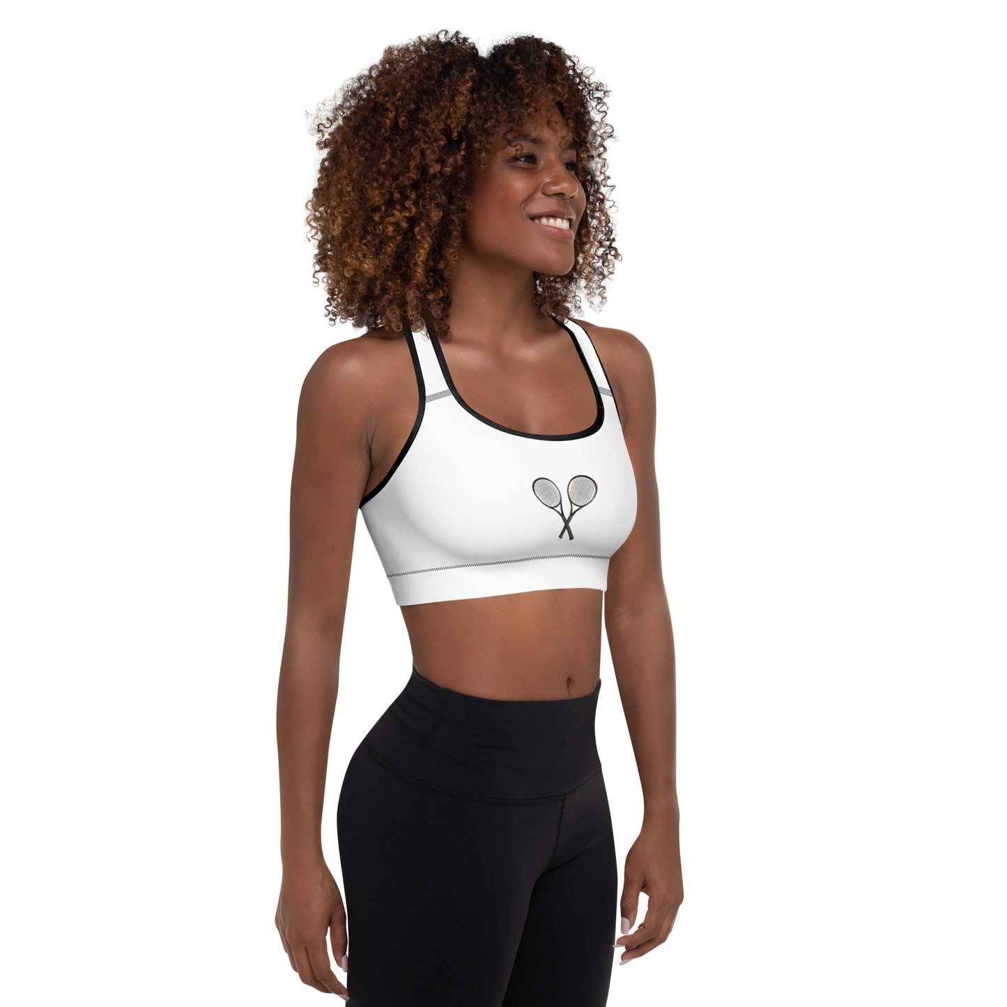 Tennis Racket Sports Bra - White