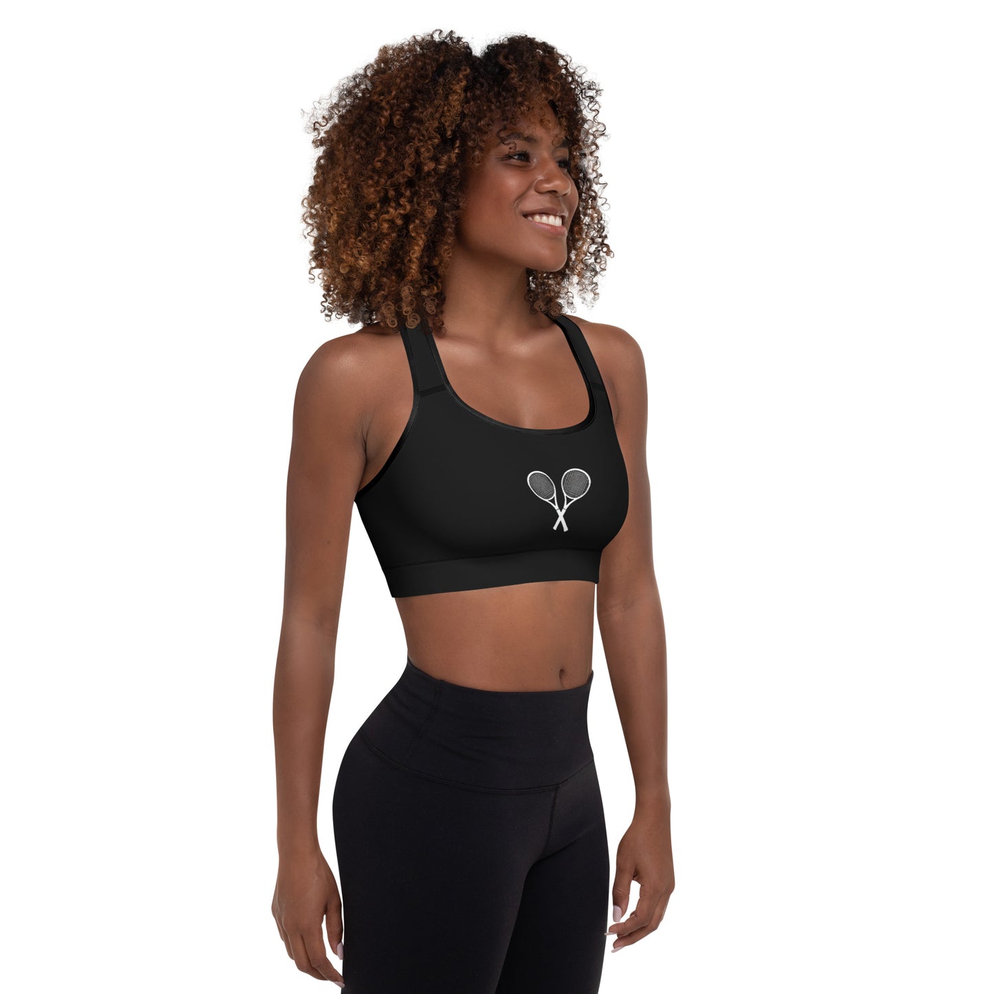 Tennis Racket Sports Bra - Black