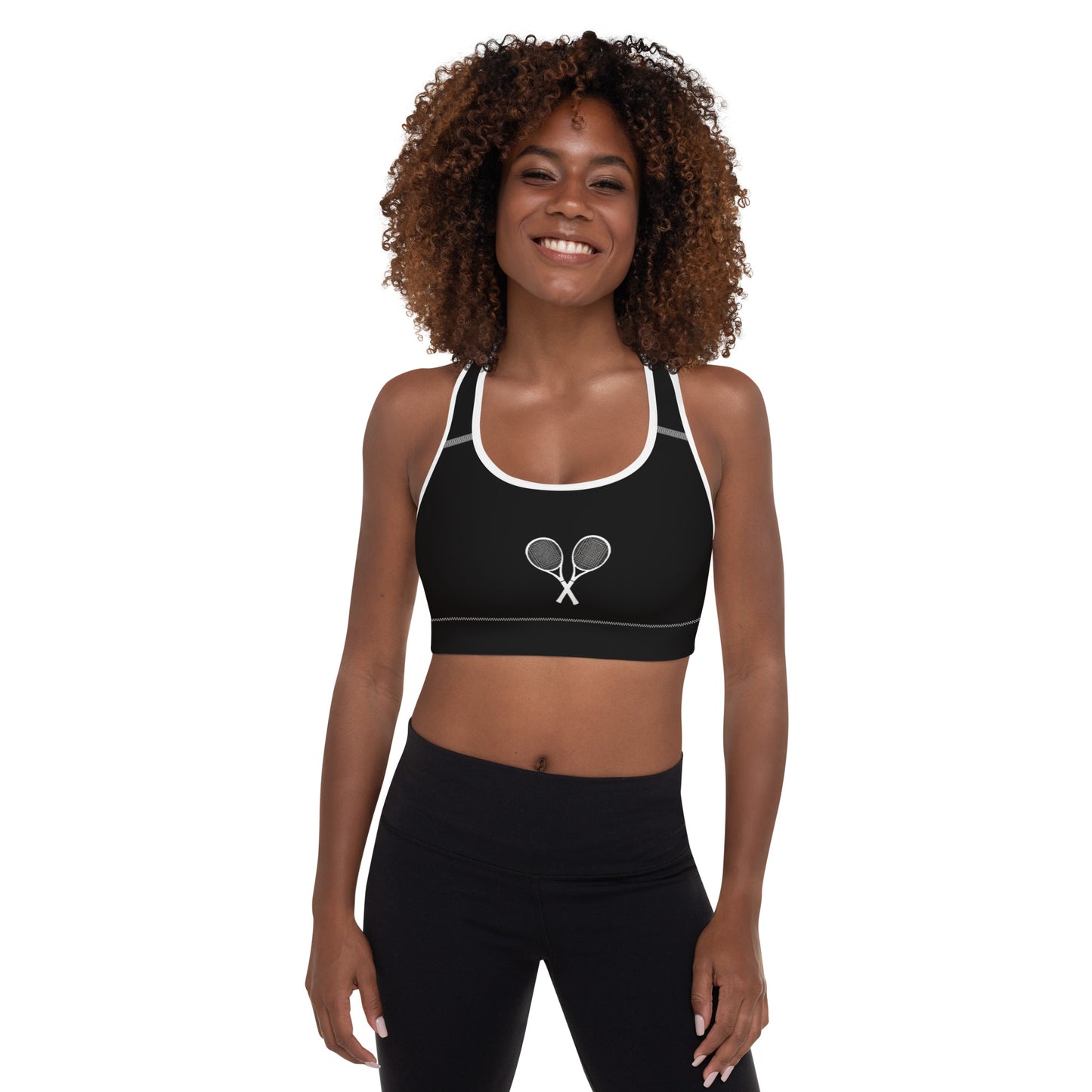 Tennis Racket Sports Bra - Black