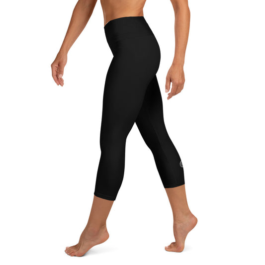 Tennis Racket (Calf) Yoga Capri Leggings - Black