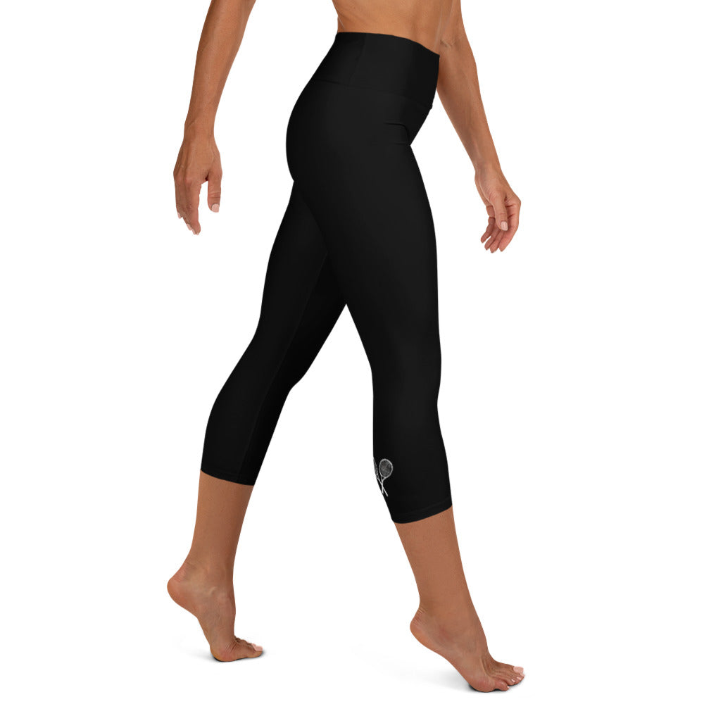 Tennis Racket (Calf) Yoga Capri Leggings - Black