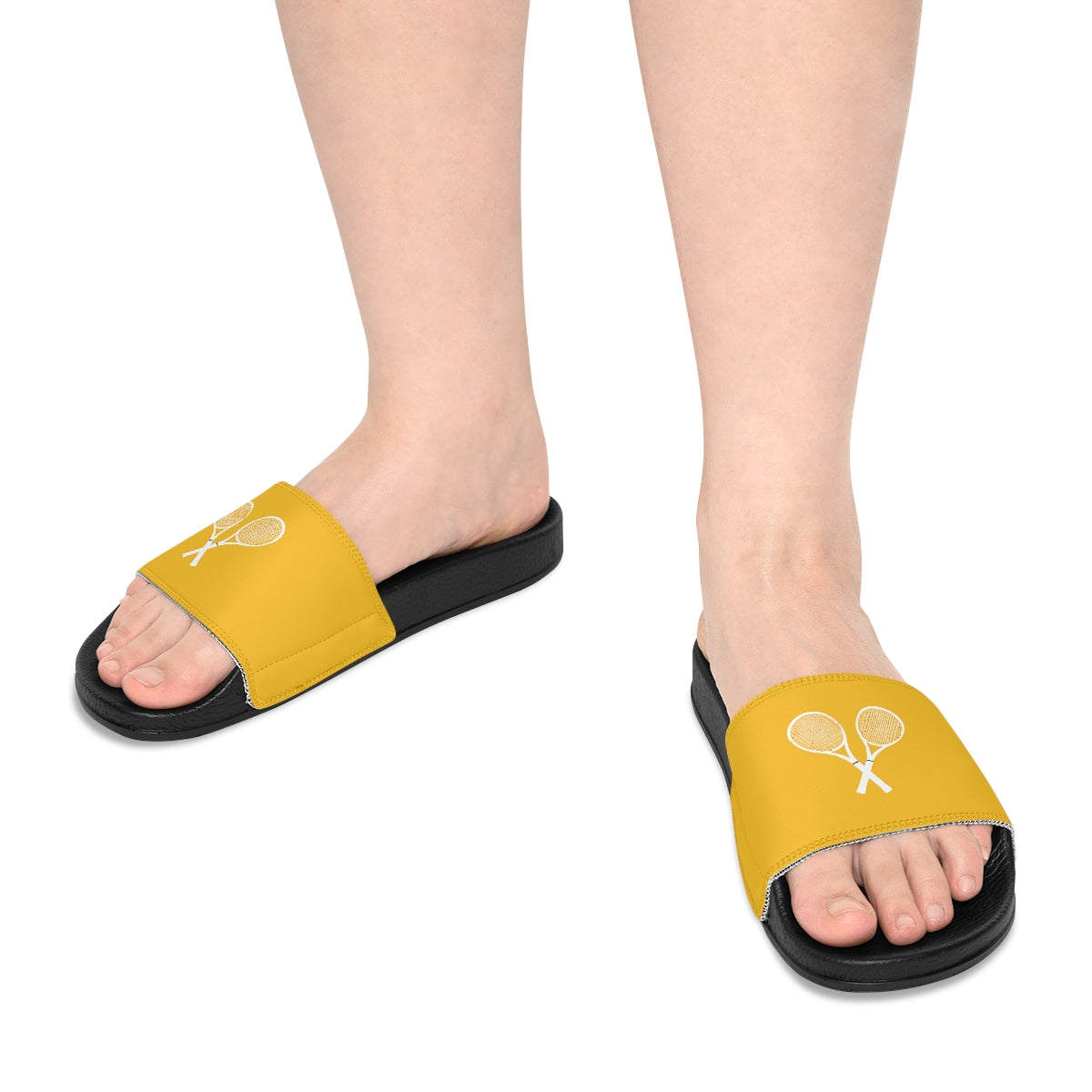 Tennis Racket Women's Slide Sandals - Yellow (WS-T-YWR)